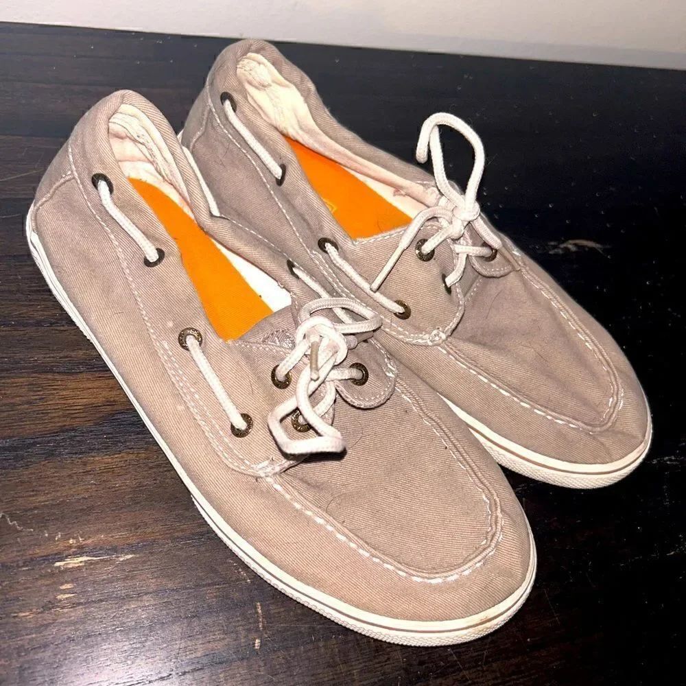 Sperry canvas khaki halyard style boat shoes size 4.5 girls